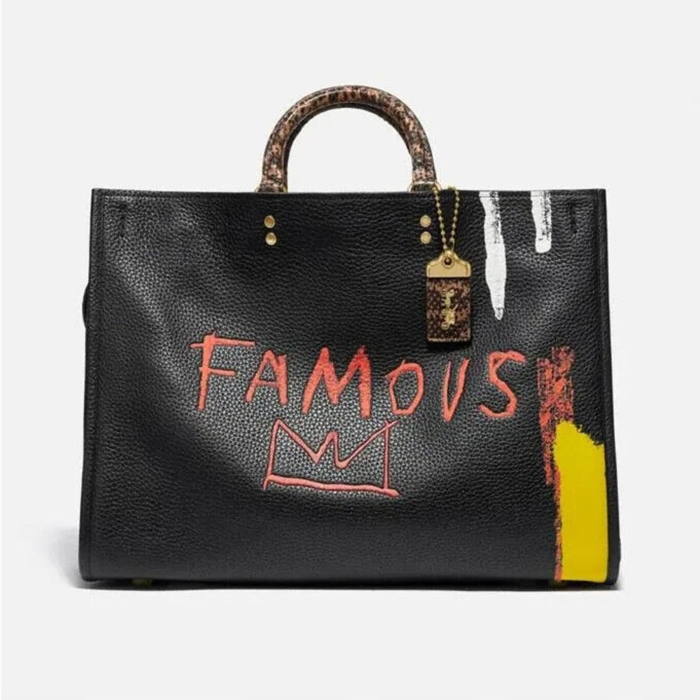 Coach Black Orange  Bag with reptile leather handles with authenticity card.